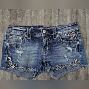 Miss Me Blue Denim Shorts with Star Accents-Size 27